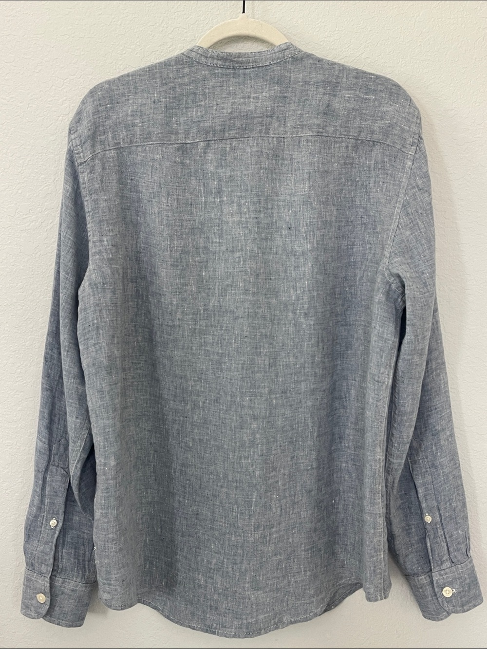 Abercrombie & Fitch 100% Linen Band Collar Button Front Shirt Men’s Medium Blue - Picture 4 of 4